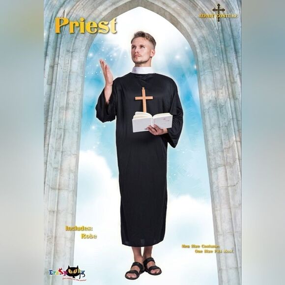 Priest Halloween Horror Costume Robe Men's One Size - Picture 1 of 10